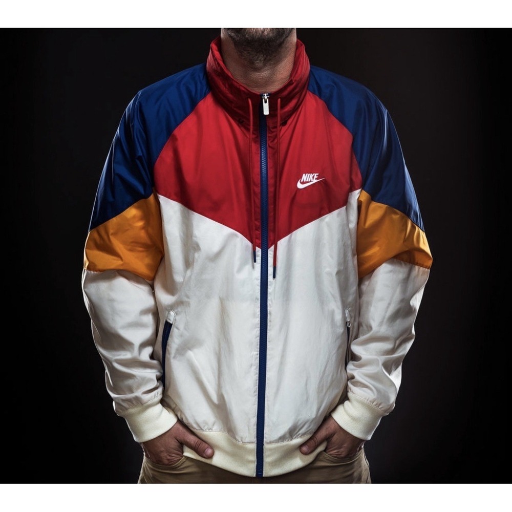 NWT Nike Sportswear Windrunner Windbreaker Track Jacket Men's M Cream Blue Red - Picture 2 of 15